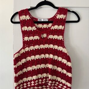 Zara Red and Cream Crochet Top